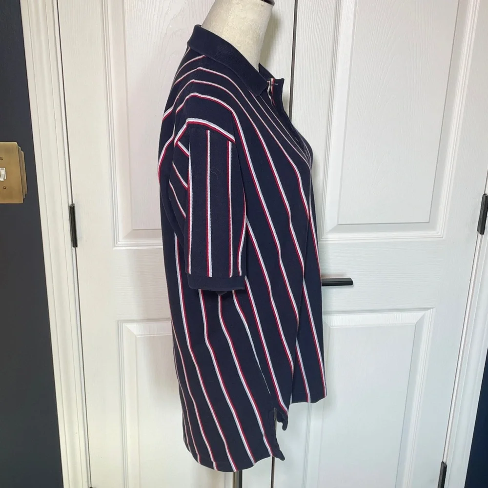 Polo‎ Ralph Lauren Navy White & Red Vertical Stripe Cotton Polo Size Medium
